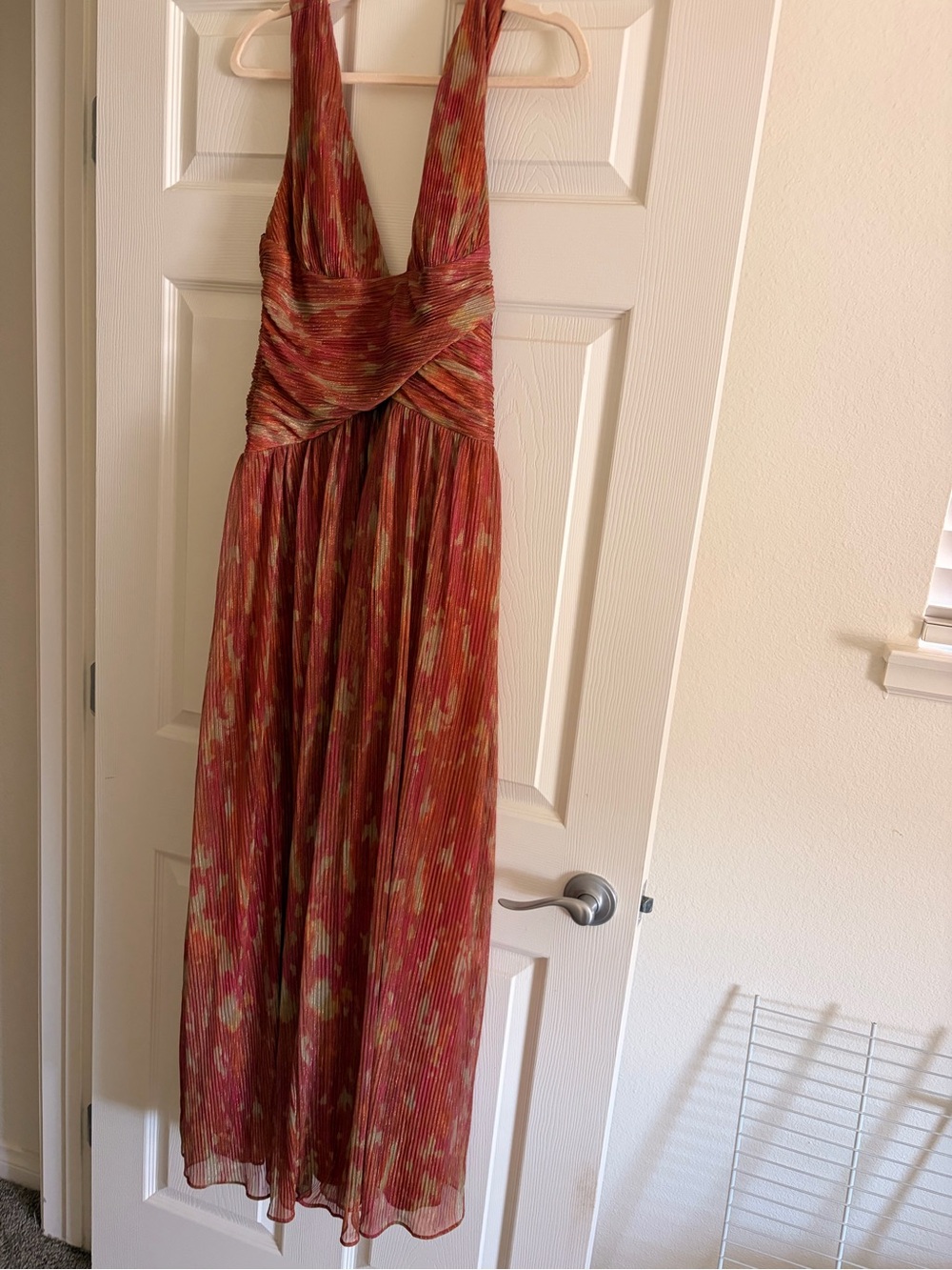 Women's Red-Pink Printed Halter Dress for a Dressy Occasion!